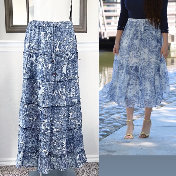 Rachel Zoe Tiered Maxi Skirt Cotton Floral Print Size M New w/Tag Retail ~$120 - Picture 2 of 9